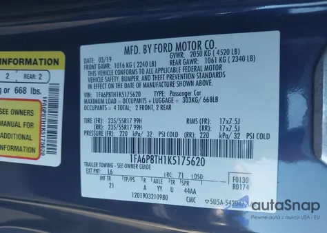 2019 Ford Mustang Ecoboost from USA, damaged, VIN 1FA6P8TH1K5175620